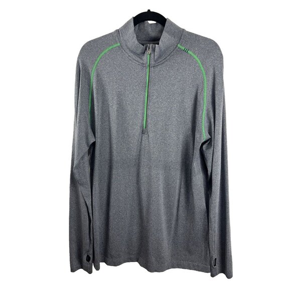 Lululemon Metal Vent Grey and Green 1/4 Zip Running Shirt Mens Size Large - Picture 1 of 12